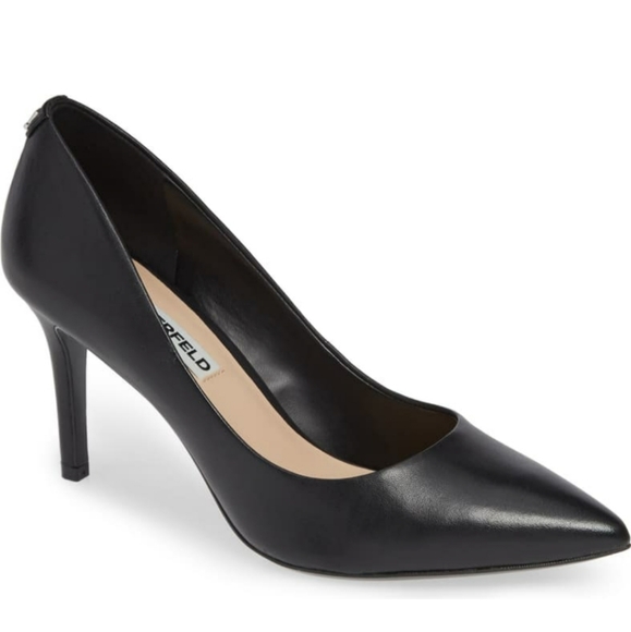 Karl Lagerfeld Black Leather Royale Short Pumps - Picture 2 of 12